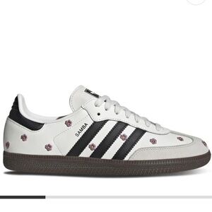 adidas Samba White with Black Stripes and Purple Floral Accents